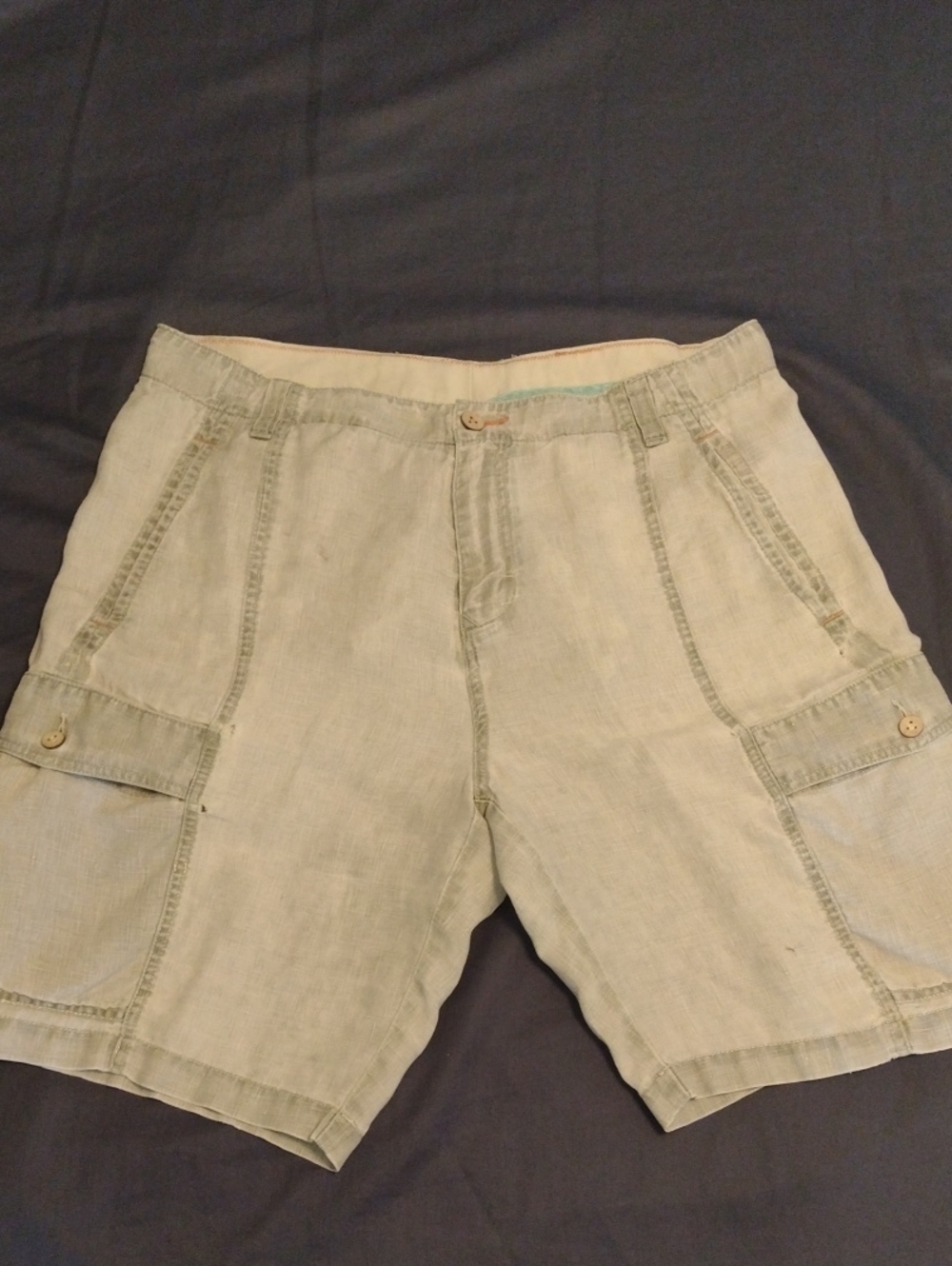 Tommy Bahama 100% Linen Men's 36 Relax Cargo Shorts Very Distressed Mint Green